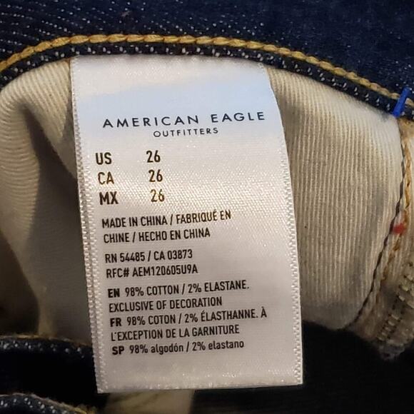 American Eagle AE 77 Crop Flare Jeans Dark Wash Mid Rise Y2K Boho Festival Sz 26 - Picture 4 of 11